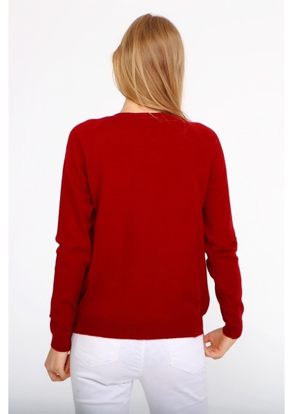 Kadın Peluş Nakışlı Triko Bordo fırsatları