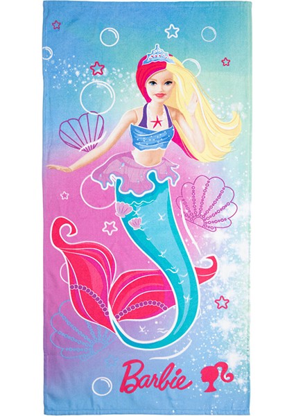 Barbie Shell Lisanslı Kadife Plaj Havlusu 60 x 120 cm