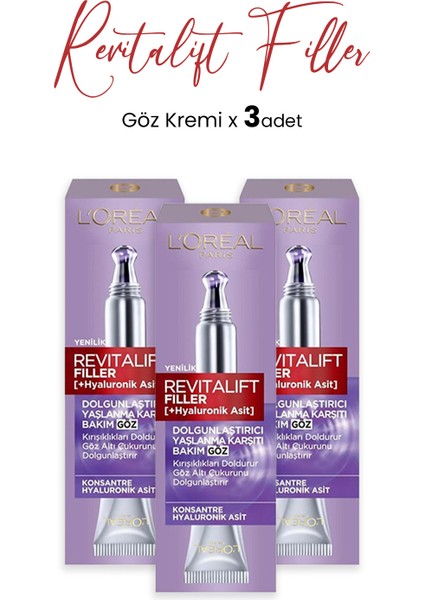 L'Oréal Paris Loreal Paris Revitalift Filler  Göz Kremi 15 ml x 3 Adet