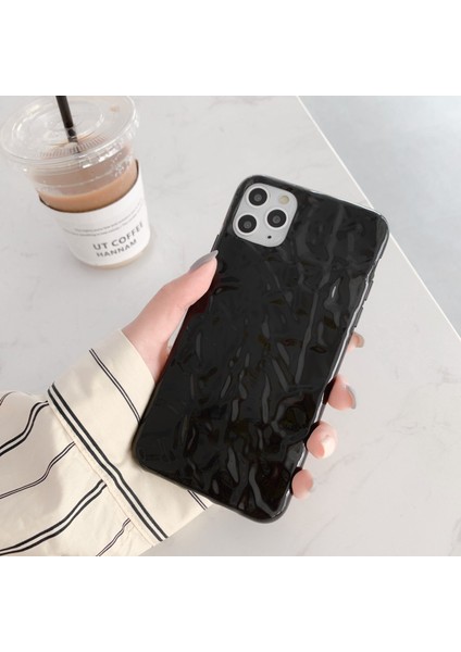 Apple iPhone 11 Kılıf Parlak Aynalı Nikelaj Kırıştırılmış Kağıt Tasarım Kılıf Siyah fiyatları