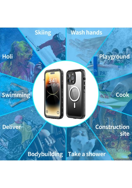 Apple iPhone 14 Pro Max Su Toz Geçirmez Kılıf Çift Parça Tam Koruma