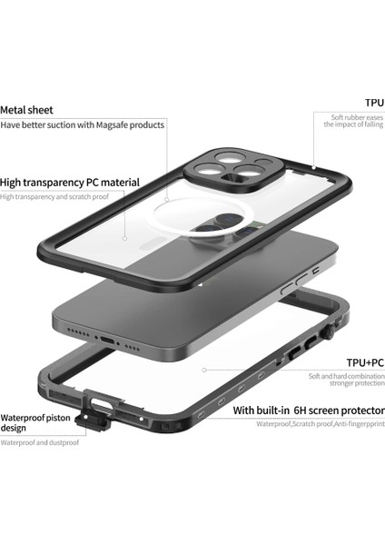 Apple iPhone 14 Pro Max Su Toz Geçirmez Kılıf Çift Parça Tam Koruma