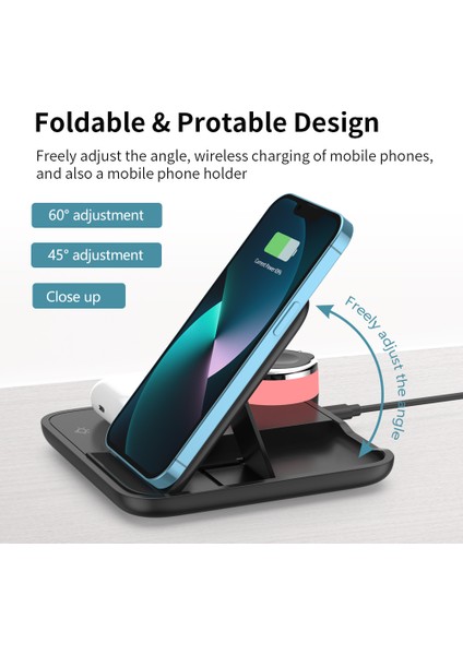 100W Hızlı Kablosuz Şarj Standı 4'ü 1 Arada Katlanabilir Şarj Yuvası Istasyonu iPhone 14 13 12 11PRO Max Iwatch 8 7 Apple Kulaklık Için 8 Işık (Yurt Dışından) modelleri