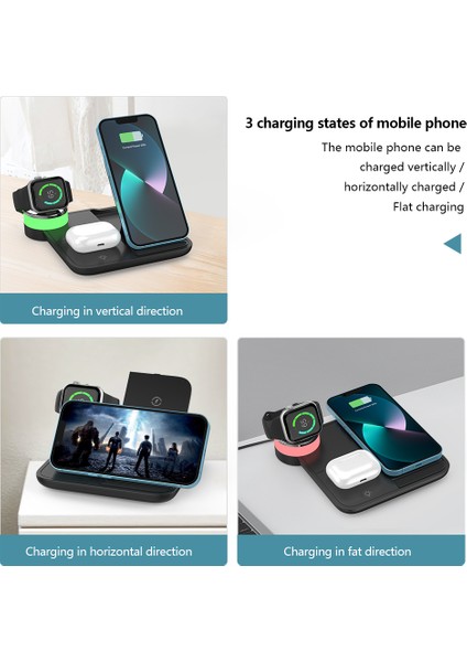 100W Hızlı Kablosuz Şarj Standı 4'ü 1 Arada Katlanabilir Şarj Yuvası Istasyonu iPhone 14 13 12 11PRO Max Iwatch 8 7 Apple Kulaklık Için 8 Işık (Yurt Dışından) fırsatları