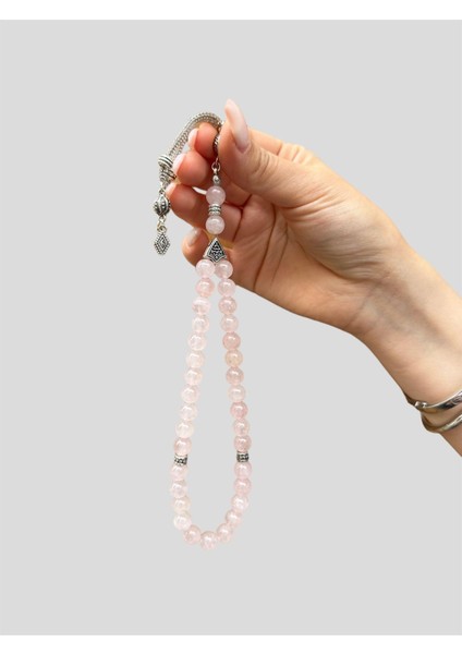8 mm Küre Kesim Pembe Kuvars Doğal Taş Tesbih