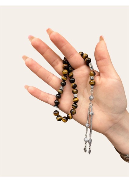 8 mm Küre Kesim Kaplan Gözü Doğal Taş Tesbih