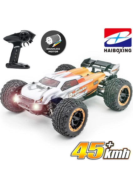 HAIBOXING RC 1/16 Destroyer 45 KM+ Sürat Uzaktan Kumandalı Model RC Model Araba RTR Elektrikli 4WD Brushless Fırçasız Truggy Truck (Turuncu)