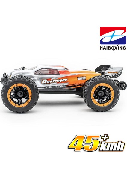 HAIBOXING RC 1/16 Destroyer 45 KM+ Sürat Uzaktan Kumandalı Model RC Model Araba RTR Elektrikli 4WD Brushless Fırçasız Truggy Truck (Turuncu)