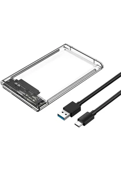 2.5 USB 3.0 Type C 3.1 Harici SSD HDD Kutusu - Harddisk Sata Kutu - Şeffaf