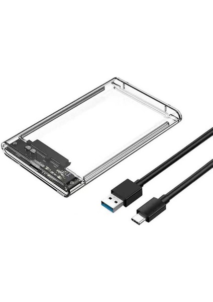 2.5 Sata HDD SSD USB 3.0 Type C 3.1 Harddisk Kutusu - Harici Hard Disk Kutu - Şeffaf