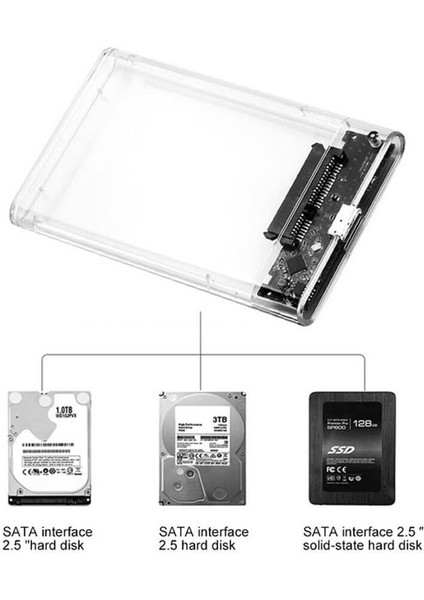 2.5 Sata HDD SSD USB 3.0 Type C 3.1 Harddisk Kutusu - Harici Hard Disk Kutu - Şeffaf