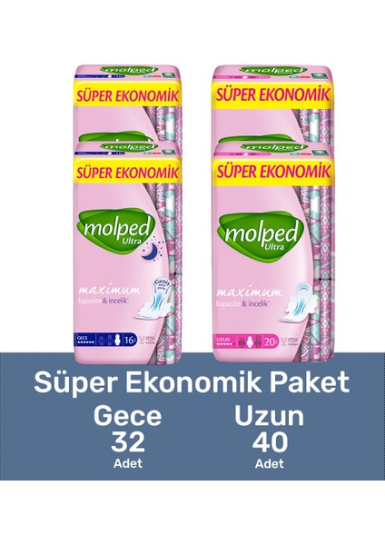 Ultra Anatomik Hijyenik Ped S.eko. Gece 32 Adet Uzun 40 Adet