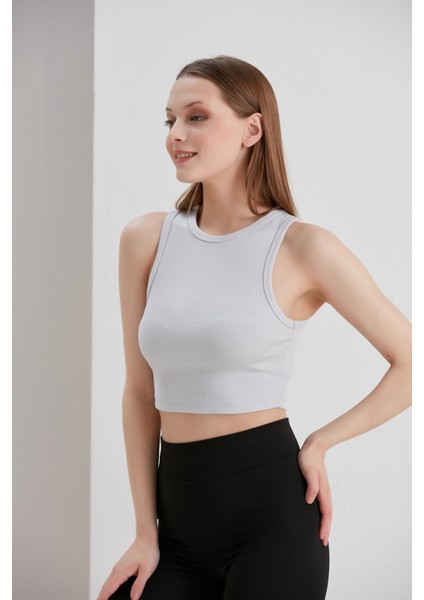 Gri Crop Bel Üstü Bayan Kaşkorse Bluz fırsatları