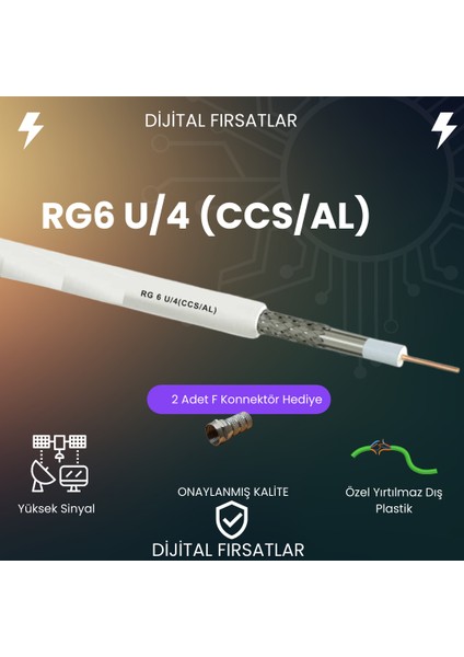 Rg6/u 4K Çanak Anten Kablosu (F Konnektörlü)