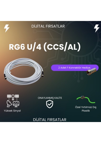 Rg6/u 4K Çanak Anten Kablosu (F Konnektörlü)