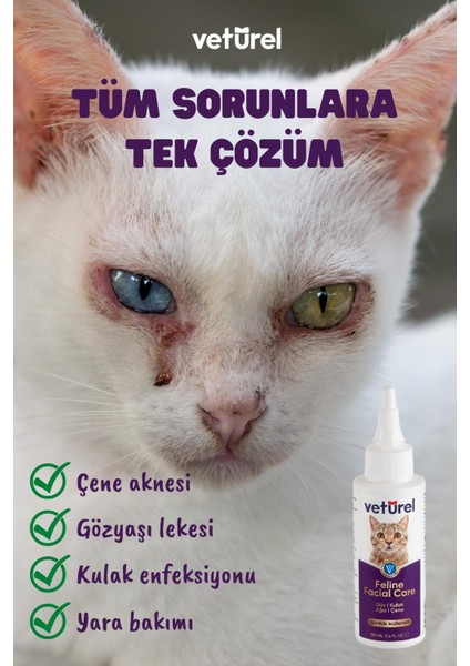 Kedi Yüz Bakım Solüsyonu 2x100ml Kedi Aknesi Temizleme Kedi Mantar Bakımı