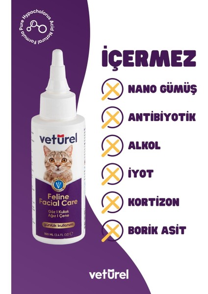 Kedi Yüz Bakım Solüsyonu 2x100ml Kedi Aknesi Temizleme Kedi Mantar Bakımı