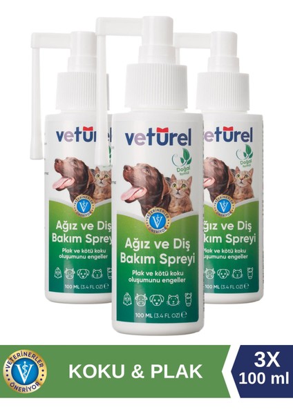 Ağız ve Diş Bakım Spreyi 3x100ml Köpek Ağız Kokusu Giderici Kedi Ağız Kokusu Plak Tartar