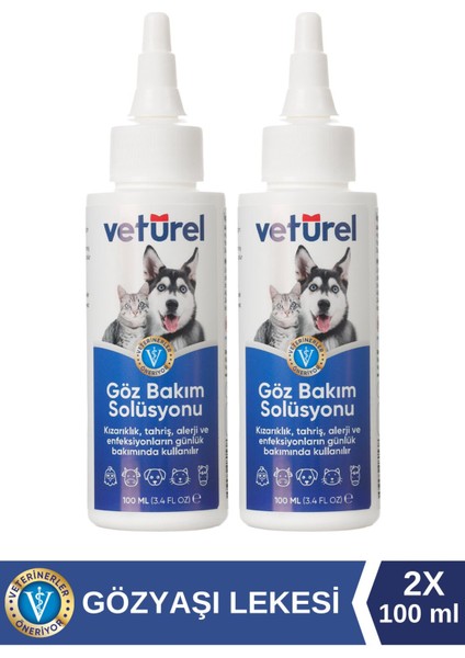 Göz Bakım Solüsyonu 2x100ml Kedi Göz Köpek Göz Temizleme Gözyaşı Lekesi