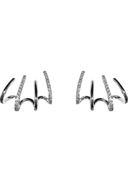 S925 Silver Pin Micro-Encrusted Zirconia Four Claw Ear Row Earrings Personality Versatile Cold Wind Niche Design Earrings Earrings Studs (Yurt Dışından)