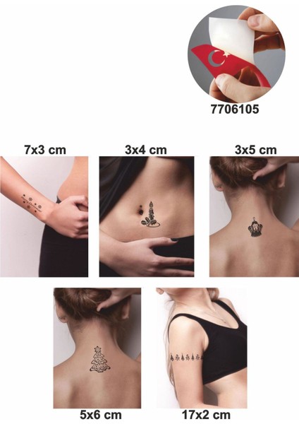 Süslü Çam Ağacı 5 Adet Geçici Dövme Kına Şablonu
