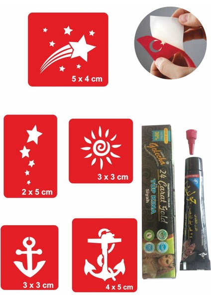 Yıldız Çapa Desenleri Hint Kınası ile Geçici Dövme Yapma Seti