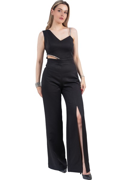 Taş Askılı Yırtmaçlı Tulum Siyah-Pedra Serisi fiyatları