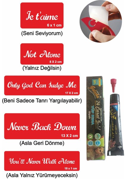 Popüler Sloganlar Hint Kınası ile Geçici Dövme Yapma Seti