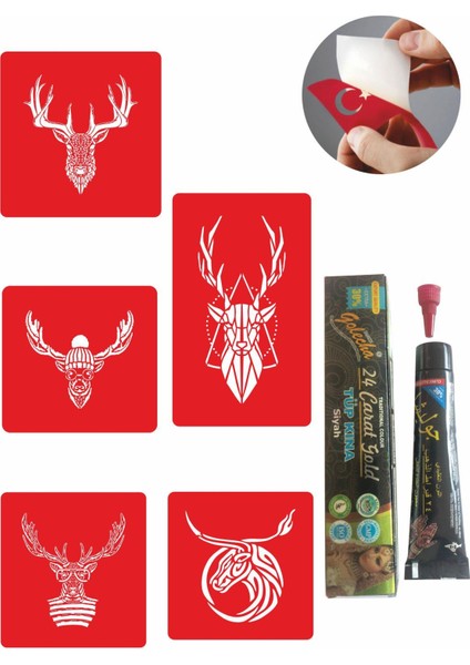 Geyik Desenleri Hint Kınası ile Geçici Dövme Yapma Seti