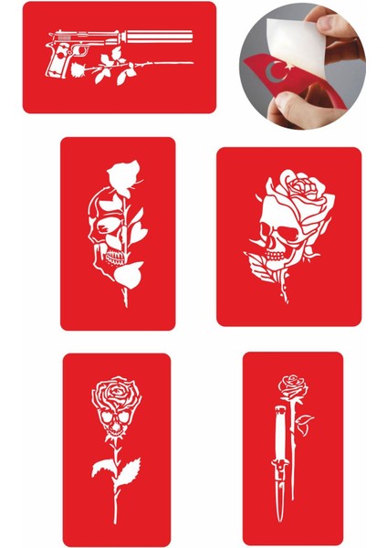 Gizemli Desenler Kuru Kafa Gül Geçici Dövme Şablonu