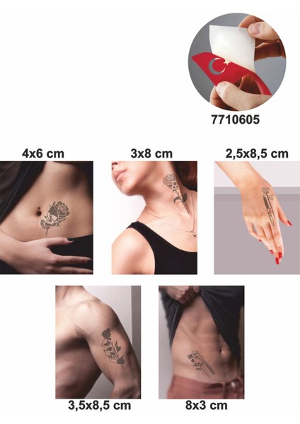 Gizemli Desenler Kuru Kafa Gül Geçici Dövme Şablonu