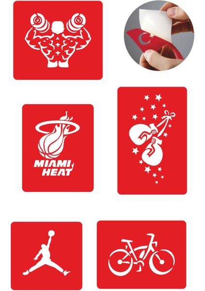 Dünya Sporları 5 Adet Geçici Dövme Kına Şablonu