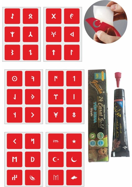 Göktürkçe Harfler Hint Kınası ile Geçici Dövme Yapma Seti