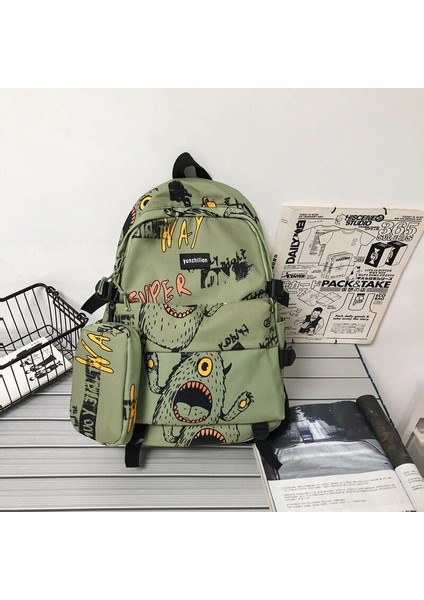 Okul Çantası Erkek Sokak Trend Ortaokul Öğrencisi Lise Öğrencisi Sırt Çantası Kişilik Grafiti Büyük Kapasite Seyahat Sırt Çantası (Yurt Dışından)