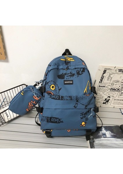 Okul Çantası Erkek Sokak Trend Ortaokul Öğrencisi Lise Öğrencisi Sırt Çantası Kişilik Grafiti Büyük Kapasite Seyahat Sırt Çantası (Yurt Dışından)