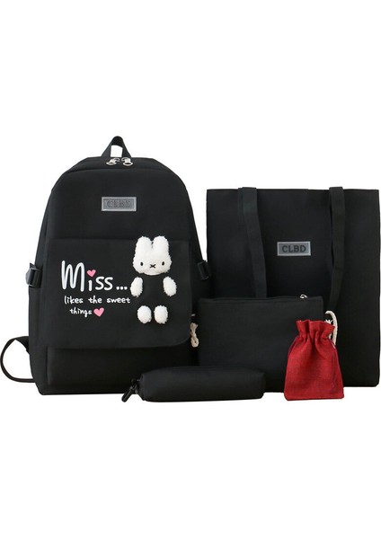 4 Parçalı Karikatür Lise Öğrenci Okul Çantası Kadın Kampüs Büyük Kapasite Işık ve Sevimli Sırt Çantası (Yurt Dışından)