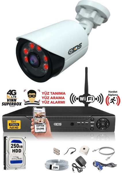 1 Kameralı 5mp Sony Lensli 1080P Fullhd Güvenlik Kamerası Sistemi - Cepten Izle - 250DIŞ