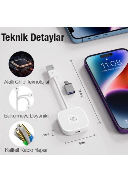 Araç Içi Görüntü Sistemleriusb+ Lightning Apple iPhone Carplay Mirror Ekran Yansıtıcı Adaptör Çevirici