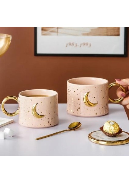 Kupa Ins Stil 300 ml Altın Handgrip Kahve Süt Yaratıcı Ev Ofis Yıldızlı Gökyüzü Seramik Kupası Çift Nefis Hediye | Kupalar (Pembe) (Yurt Dışından)