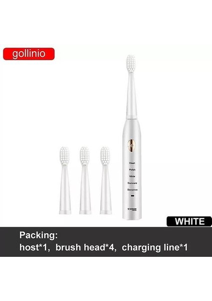 Gollinio Sonic Elektrikli Diş Fırçası Yetişkin Zamanlayıcı Fırçası 5 Modu USB Şarj Şarj Edilebilir Diş Fırçaları Yedek Kafaları Set GL15A (GL15 Beyaz 8 Kafaları) (Yurt Dışından)