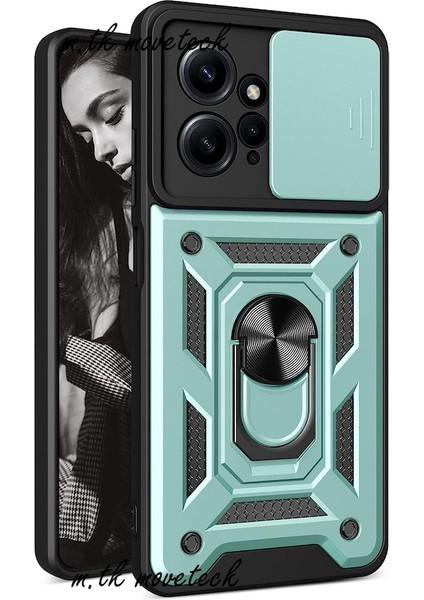 MTK Moveteck Xiaomi Redmi Note 12 4g Kılıf Kamera Korumalı Sürgülü Yüzüklü Armor Military Tank Zırh Case