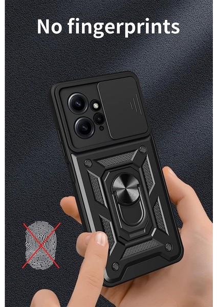 MTK Moveteck Xiaomi Redmi Note 12 4g Kılıf Kamera Korumalı Sürgülü Yüzüklü Armor Military Tank Zırh Case