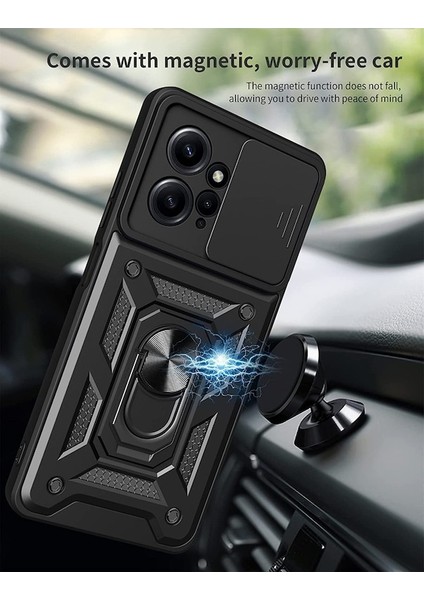 MTK Moveteck Xiaomi Redmi Note 12 4g Kılıf Kamera Korumalı Sürgülü Yüzüklü Armor Military Tank Zırh Case