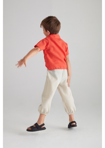 Erkek Çocuk Müslin Asimetrik Ikili Takım - (Mercan & Krem) modelleri