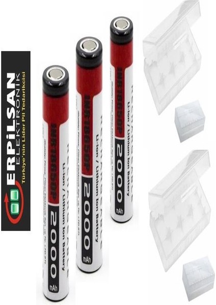 18650P Inr 3.7V 2000MAH 15C Şarj Edilebilir Li-Ion Pil 3 Adet + Pil Taşıma Kutusu 2 Adet Set
