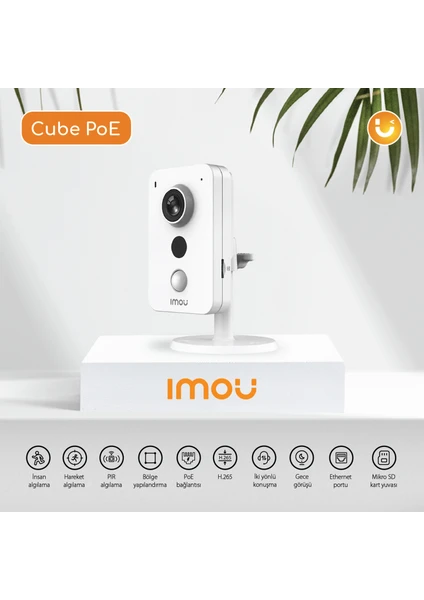 IMOU Cube İç Ortam Akıllı PoE Kamera /2 MP-Gece Görüşü-SD Kart Desteği-Hareket ve PIR Algılama-İki Yönlü Konuşma-ONVIF-Bulut Hizmeti (IPC-K22AP)