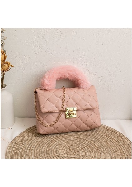 Jifen - Hb Minimalist Peluş Küçük Kare Işlemeli Zincir Çantası (Yurt Dışından)