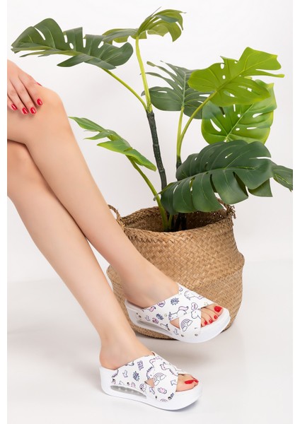 Unicorn Desenli Açık Çapraz Model Airmax Taban Ortopedik Terlik