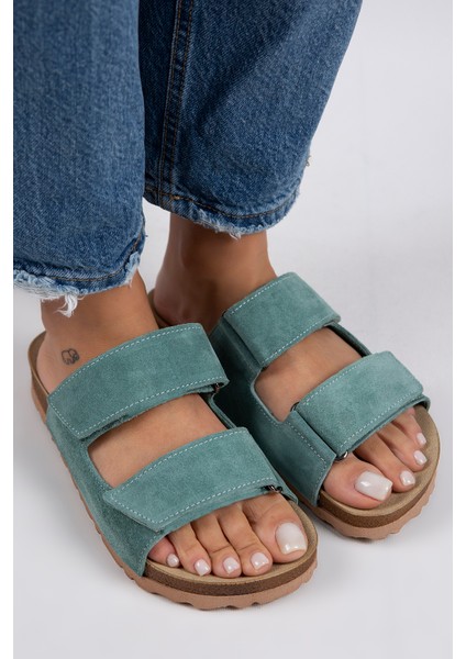 Vina Kadın Hakiki Deri Çift Cırtlı Mint Yeşili Terlik modelleri