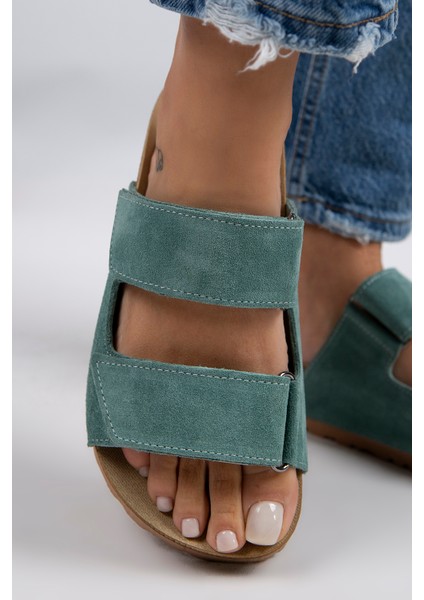 Vina Kadın Hakiki Deri Çift Cırtlı Mint Yeşili Terlik indirimleri